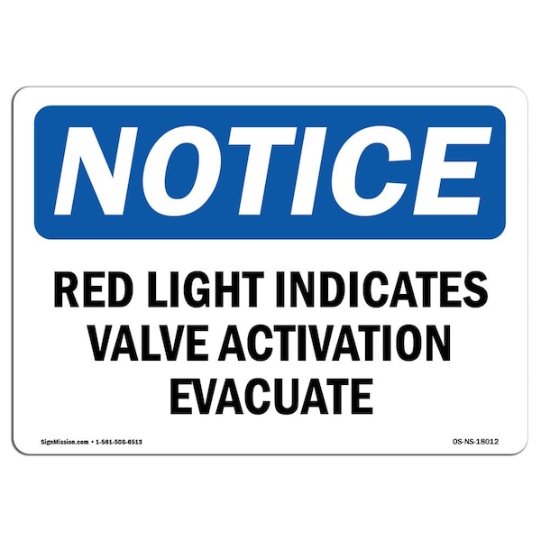 OSHA Sign, 18" H, Rigid Plastic, Red Light Indicates Valve Activation Evacuate Sign, Landscape